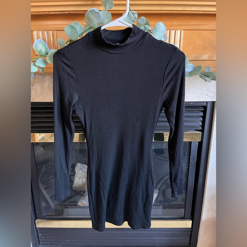 Solid turtleneck long sleeve sweater dress